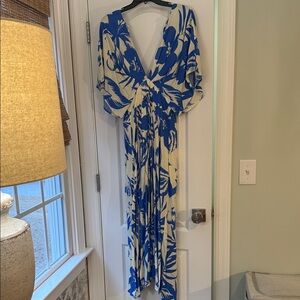 Cobalt Blue and Cream Floral Maxi Dress